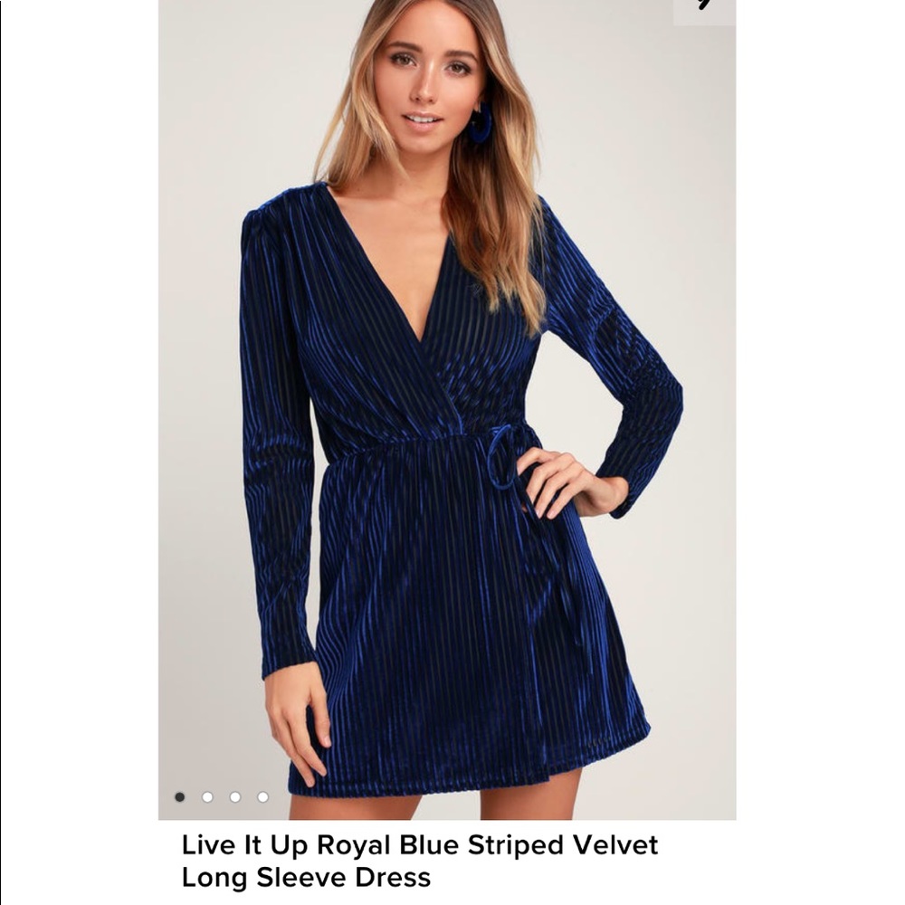 Live It Up Royal Blue Striped Velvet Long Sleeve